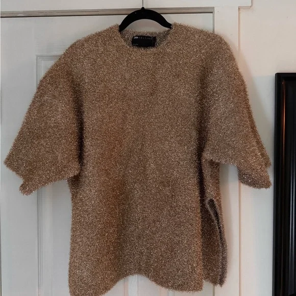 ASOS EDITION Oversized Gold Holiday Top Metallic T-Shirt - Picture 7 of 7